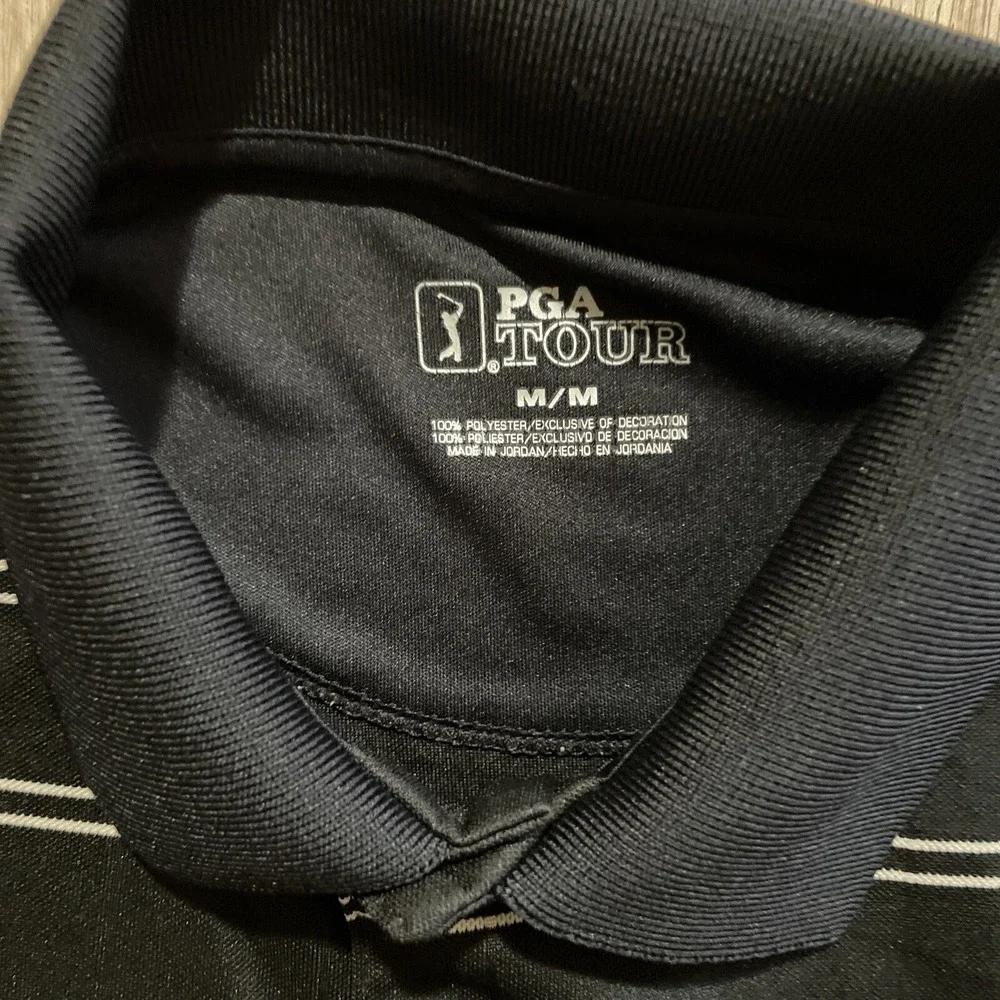 PGA Tour Shirt Mens Medium Black Gray Short Sleeve Golf Polo Lightweight Comfort